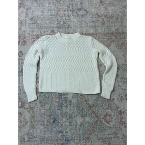 Fisherman Cable Knit Crewneck Cropped Women's Chunky Knit Sweater Size Small
